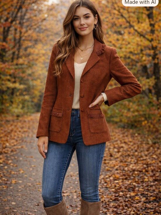 Worthington Jackets & Blazers - Worthington Rust Fringe-Trim Blazer